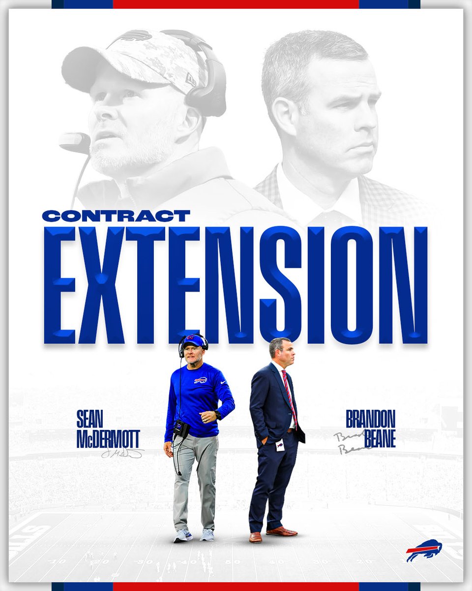 BuffaloBills's tweet image. 𝐒𝐭𝐚𝐲𝐢𝐧𝐠 𝐢𝐧 𝐁𝐮𝐟𝐟𝐚𝐥𝐨!! 🤩

We’ve signed Brandon Beane and Sean McDermott to contract extensions through 2027: bufbills.co/3XuGSwr