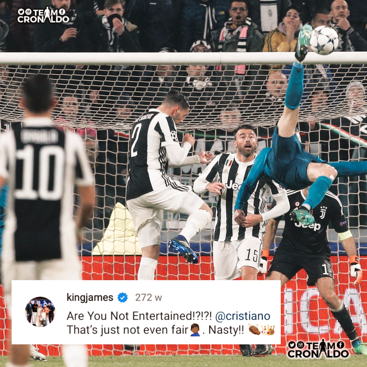 Throwback to when Lebron James had a fanboy moment over Cristiano Ronaldo’s bicycle kick goal against Juventus in the Champions League.

😂❤