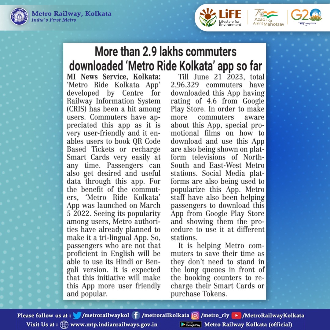 Metro Rail Kolkata on Twitter "More than 2.9 lakh commuters downloaded