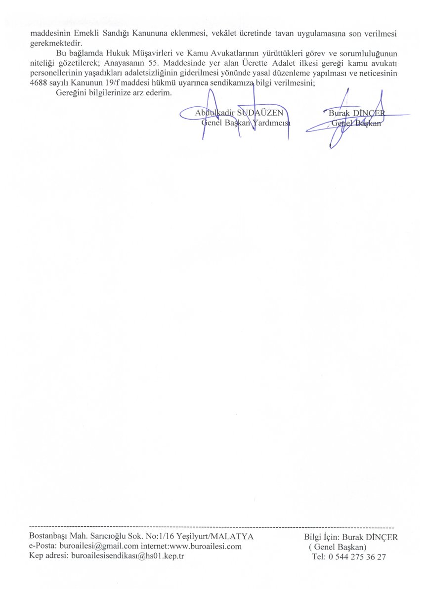 Kamu Avukatlarının sorunlarını resmi yazı ile Adalet Bakanlığı, Hazine ve Maliye Bakanlığı ve Cumhurbaşkanlığına iletildi