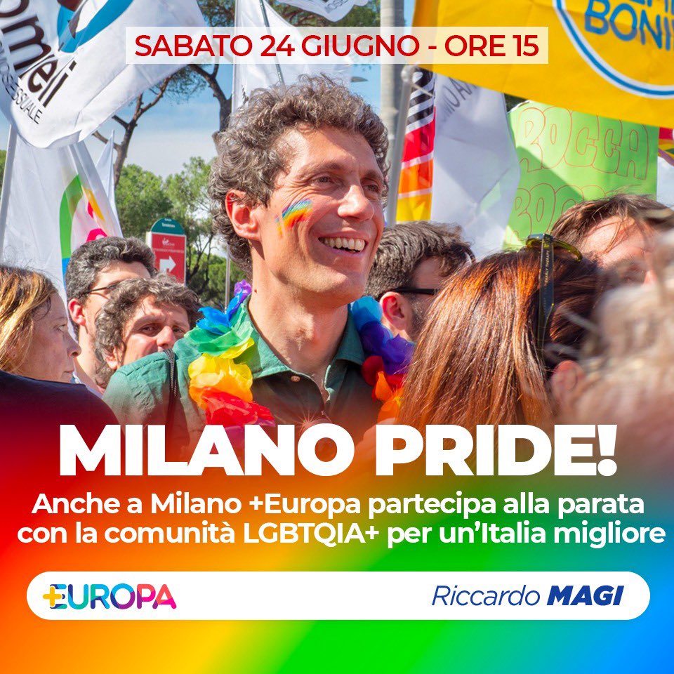Piu_Europa's tweet photo. Dopo la splendida parata di Roma, domani +Europa sarà anche ai #Pride di #Milano, #Palermo e #Cagliari.   

Al @milanopride saremo sul nostro carro, organizzato insieme @Radicali, @radicalimilano e @CertiDiritti . 

A guidare la delegazione milanese il segretario di +Europa @riccardomagi  e il deputato @bendellavedova.  

Al #CagliariPride sarà presente invece il nostro Presidente @FedePizzarotti, insieme al coordinatore regionale @R_LoMonaco, mentre al @PalermoPride @palmiramancuso2 della Direzione Nazionale di +E.  

Vi aspettiamo per vivere insieme questa grande festa dei diritti e delle libertà.   

#pridemonth #loveislove