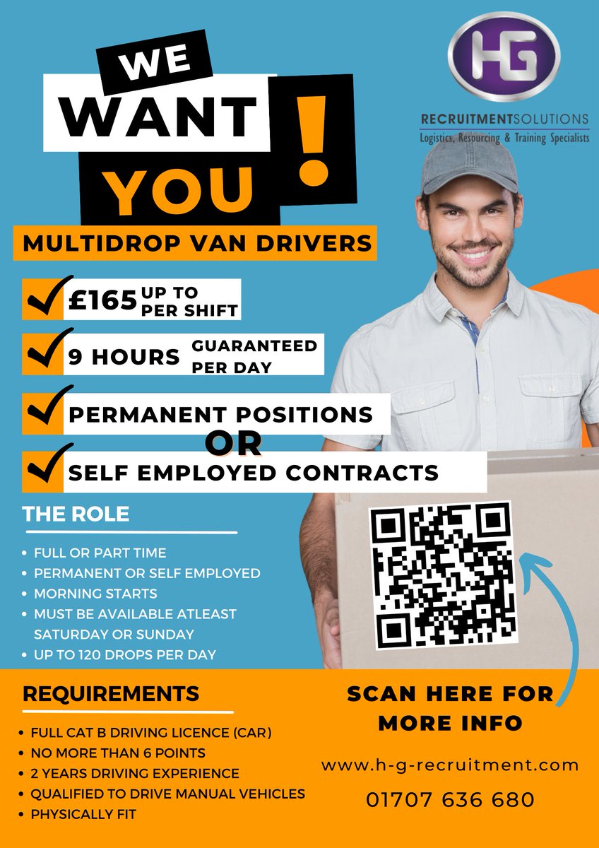 We are currently recruiting multidrop van drivers to work with our client in Harlow on a full or part-time basis with immediate starts available.

Learn more about this exciting opportunity at: h-g-recruitment.com/job/multidrop-…

#DrivingJobs #VanDriver #Harlow