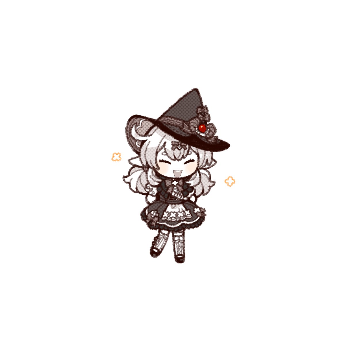 1girl solo witch hat hat dress chibi closed eyes  illustration images