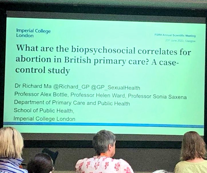 Richard_GP's tweet image. My oral presentation @FSRH_UK conference 

What are the biopsychosocial correlates for abortion in British primary care? A case-control study

Interesting discussions about what our findings mean for policy &amp;amp; practice 
#FSRHASM #FSRH_ASM
@SoniaKSaxena @DrAlexBottle @profhelenward