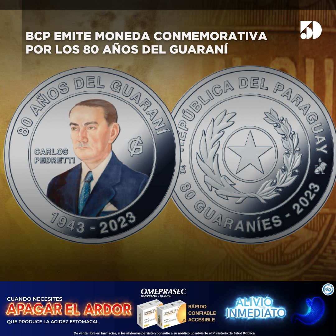 𝗡𝗨𝗘𝗩𝗔 𝗠𝗢𝗡𝗘𝗗𝗔 🔴   

🪙El Banco Central del Paraguay (BCP) emitió la moneda conmemorativa alusiva al 80° aniversario del guaraní, la cual está a la venta al público desde este viernes 23 de junio a un costo de G. 450.000.   

🪙El metálico es un homenaje al Dr. Carlos