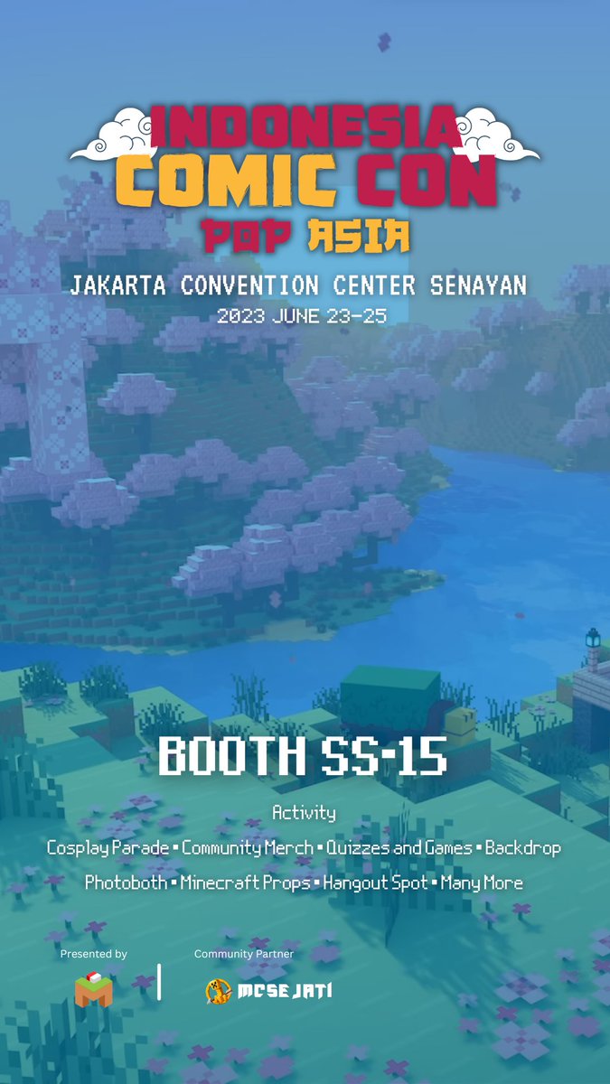 mcsejatiteam's tweet photo. MASIH MAIN MINECRAFT DI RUMAH? Ga bosen 🥱? Mending sini ke Indonesia Comic Con bareng sama komunitas MinecraftID ⭐!
Jangan ngeliatin pixel layar di rumah sendirian! Ayo ngumpul bareng sama pemain game kotak-kotak yang lain di booth SS-15 
#Minecraft #IndonesiaComicCon2023 https://t.co/tMn9ClROUz
