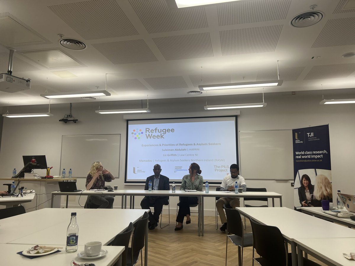 KateNicholl's tweet photo. Powerful discussion on the Illegal Migration Bill at @UlsterUni. This Bill amounts to an asylum ban, risks indefinite mass detention, lacks judicial oversight, ignores the implications of our land border, puts even more pressure on support orgs & erodes human rights.#RefugeeWeek https://t.co/wFMzHx8dvD