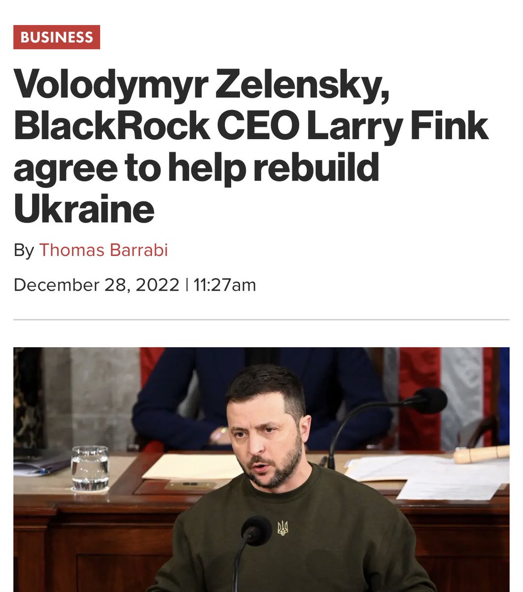 BlackRock to help rebuild Ukraine 🇺🇦. What a nice gesture, stepping in to  help the poor war torn country. Orrrrrr… they are aiming to profit off of  the destruction and death that