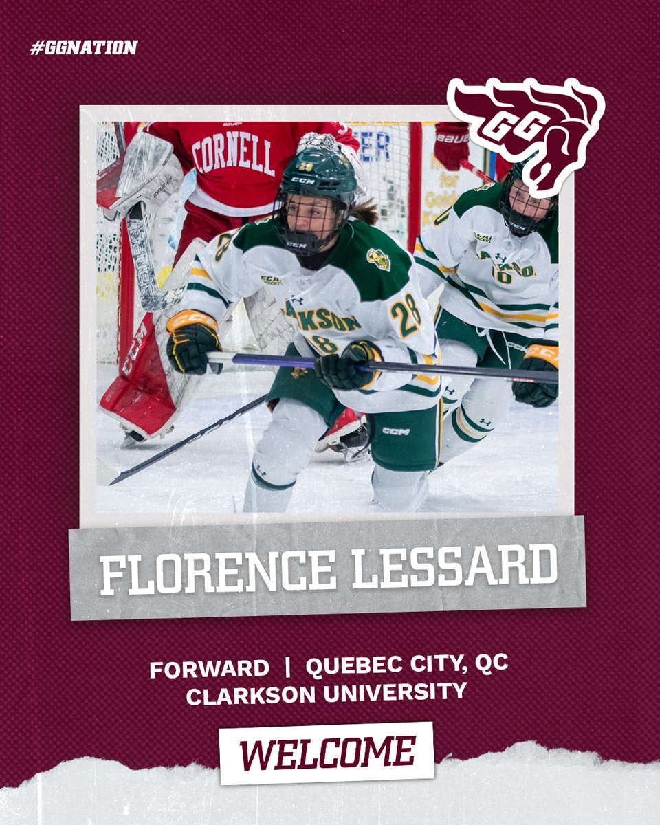 Green and gold ➡️ Garnet and Grey We’re pumped to have Florence Lessard with our program for the upcoming season! Following a great career with the Limoilou Titan, Florence spent the last three seasons with @ClarksonWHockey. 🏒 #GGnation🐎