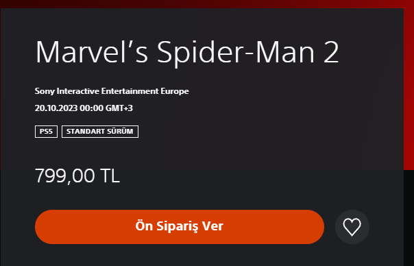 Marvel's Spider-Man 2'nin ön sipariş fiyatı PlayStation Store'da hala 799TL (29.12 Euro)

Avrupa fiyatı 79.99 Euro yani 2192TL