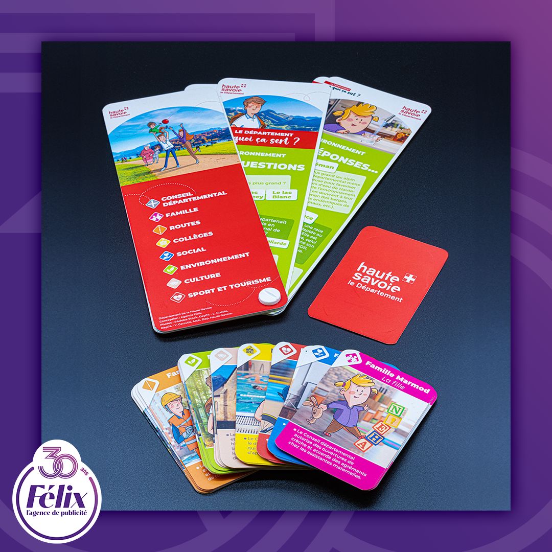À quoi sert le <a href="/Dep_74/">Département de la Haute-Savoie</a> ? Pour y répondre de manière ludique, nous avons réalisé un jeu des 7 familles &amp; un jeu des incollables.

Le détail des messages est disponible sur une plateforme également réalisée par l'<a href="/agencefelix/">Agence Félix</a> : a-quoi-sert-le-departement.fr

#byFélix #collectivités