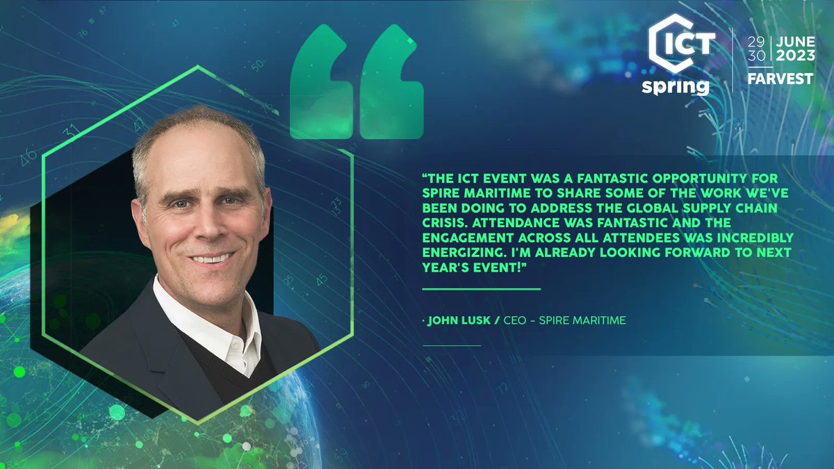 💡 TESTIMONY 10/10 💡

📣 Last year, <a href="/SpireGlobal/">Spire</a> Maritime CEO John Lusk inspired us on #Data driving resilient and #Sustainable supply chains

Through a testimony, he shares the fruitful experience he had at #ICTSpring last year! 

Get your ticket now 👉 buff.ly/2YvCwa0