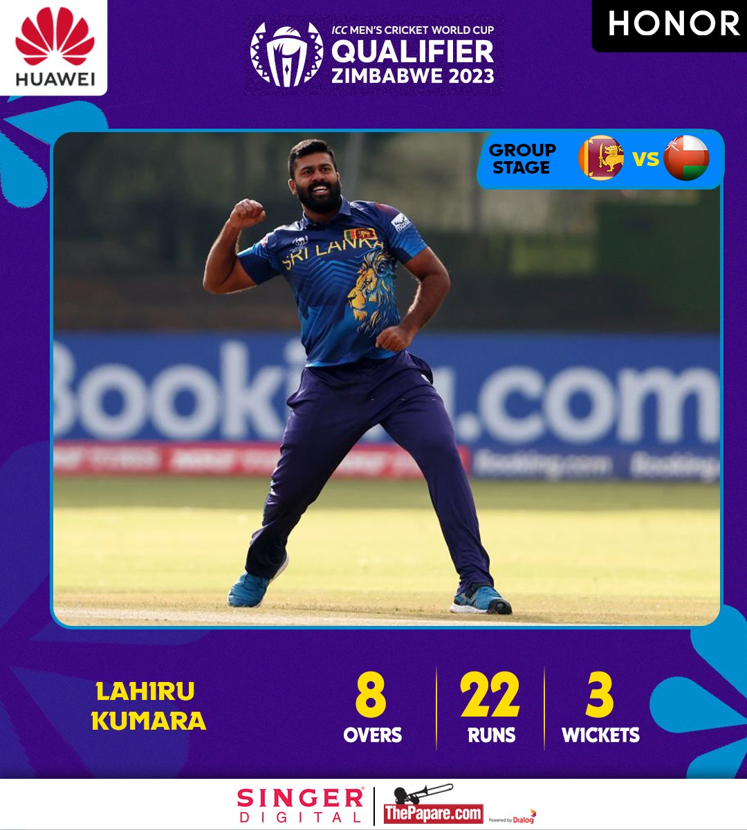 ThePapareSports's tweet photo. .@GasManLahiru ripped through the Oman top order with an excellent spell.

It’s his best bowling figures in ODI cricket.

#CWC23 #OMAvSL

Coverage Powered by @singersl 

More 👉 https://t.co/6YREnLjDqh https://t.co/kFvkv8MimS