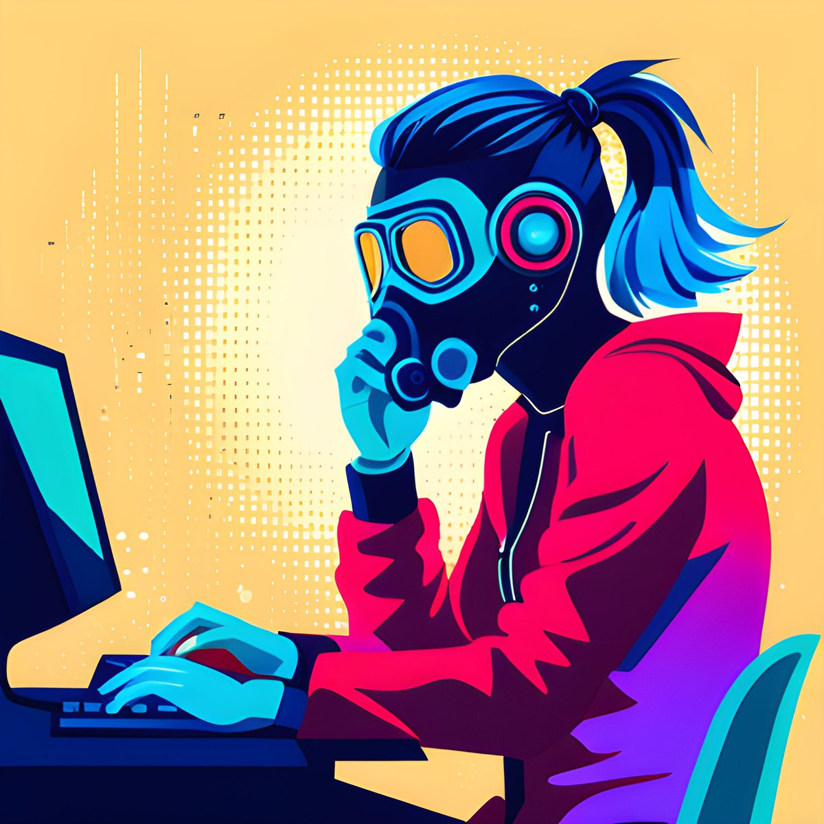 Raz_93_'s tweet image. Woman coding at a computer. Cyber punk style. Must be in a futuristic setting. 

Seems fitting @TheEngineersNFT
#TeamLil