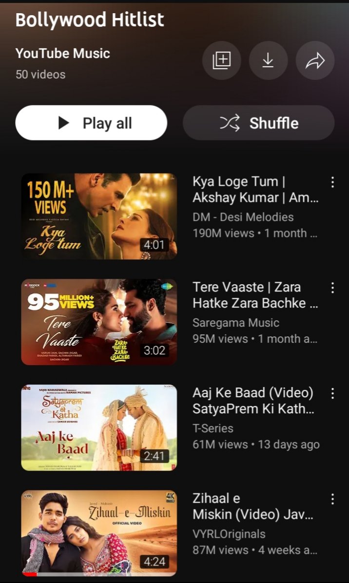 Zihaal .....on 4th position
Bollywood Hitlist on YouTube
Check out now
#NimritKaurAhluwalia
#ZihaalEMiskin
youtube.com/playlist?list=…