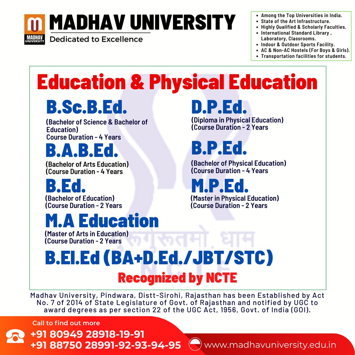 Empower minds and bodies through Education & Physical Education. Foster intellectual growth and promote active lifestyles for a healthier and brighter future. 📚🏃‍♀️ 
#EducationAndPhysicalEducation #IntellectualGrowth #ActiveLifestyle #DilSeMU #madhavuniversity #university…