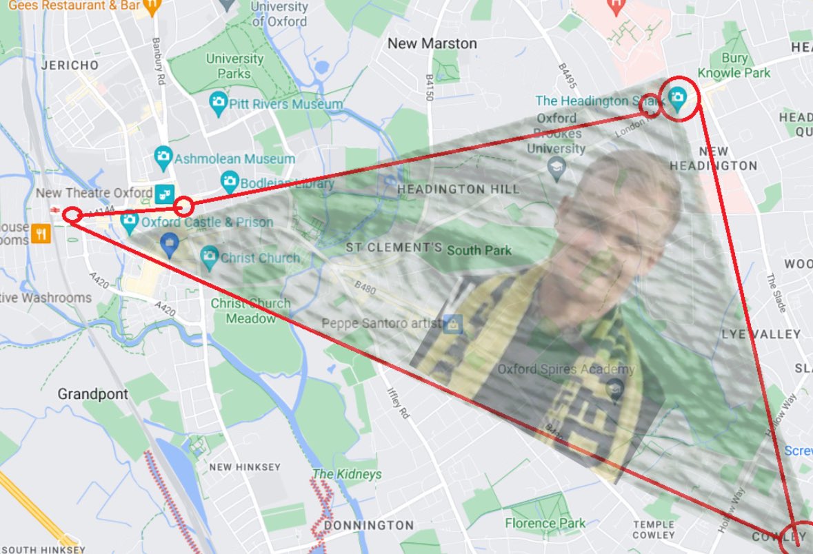 LewisMulcahy's tweet photo. After plotting all the landmarks announced so far by @OUFCOfficial, do I see a triangle?? 😅😁 #OUFC #coyy https://t.co/jEUmnOPmNz