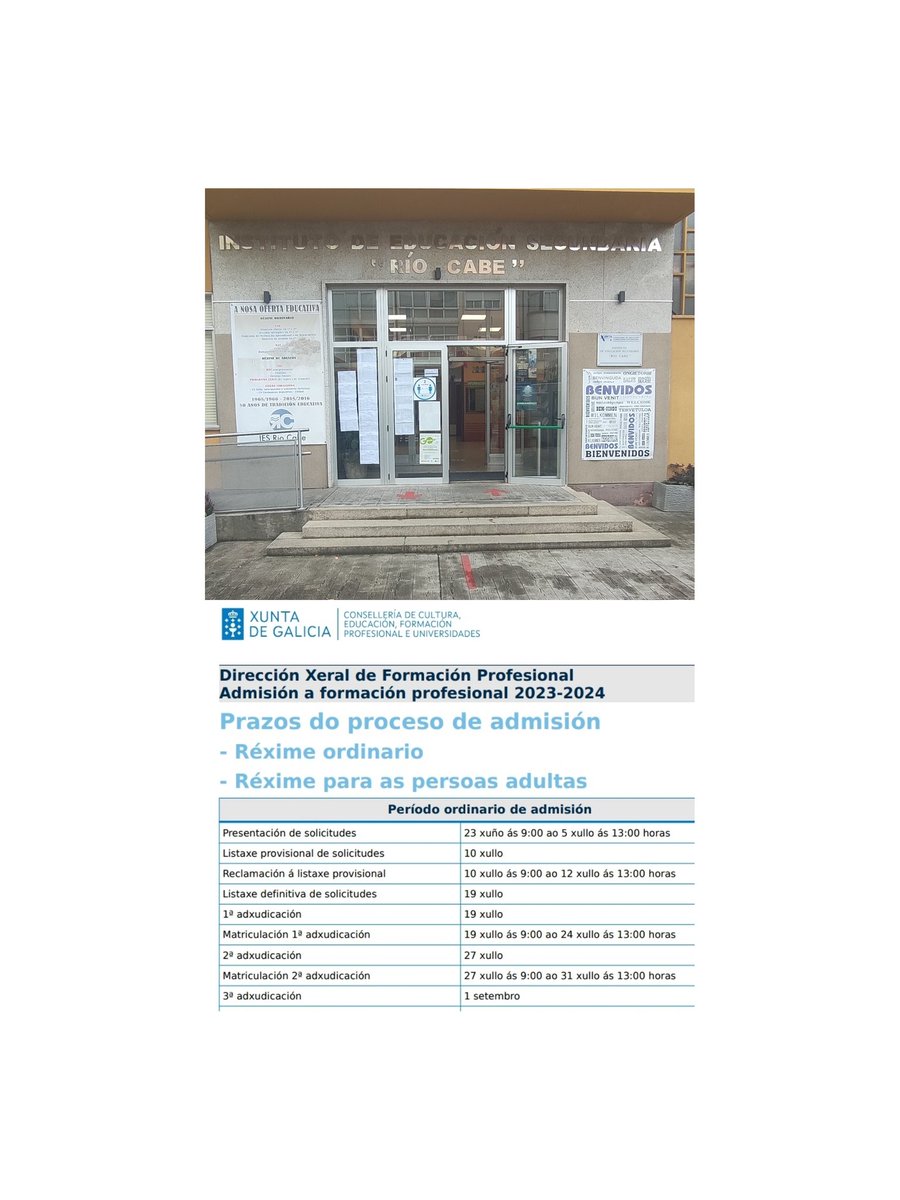 Hoy comienza el plazo para solicitar matrícula en el Ciclo de Guía, información y asistencia turísticas.🥰
La solicitud se hace online en edu.xunta.gal/ciclosadmision/, no es necesario acudir al instituto a realizar la inscripción.👏🏼👏🏼