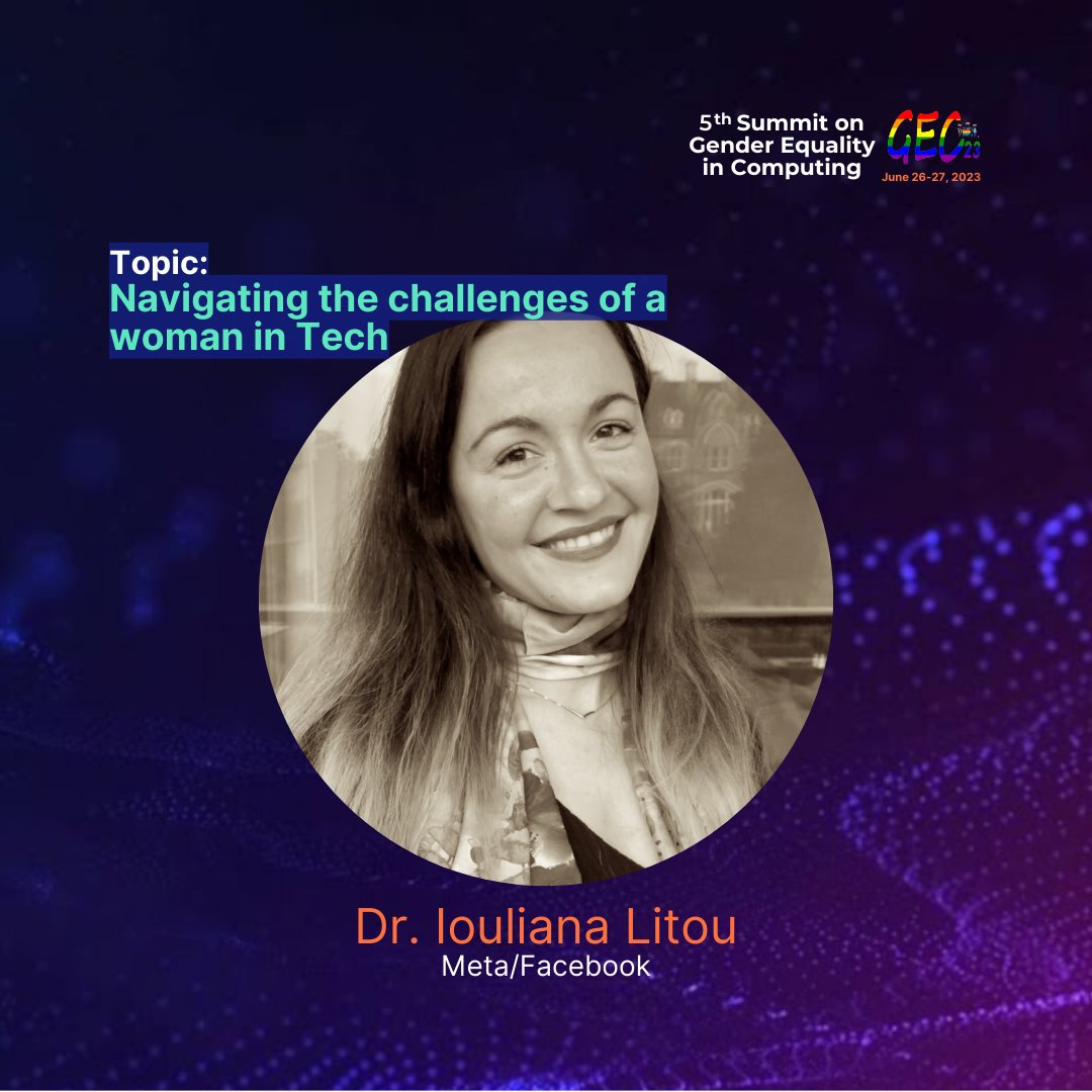 #ACMWGEC23: 🎙#MeetOurSpeaker ✨ Get ready to be inspired by Dr. <a href="/iouliana_litou/">Iouliana Litou</a>, a Sr Project Manager at <a href="/Meta/">Meta</a>. Join us as she discusses ways to overcome obstacles and stay true to your values in a traditionally male-dominant field. 

Register for FREE 👉 gec23.aueb.gr/registration/