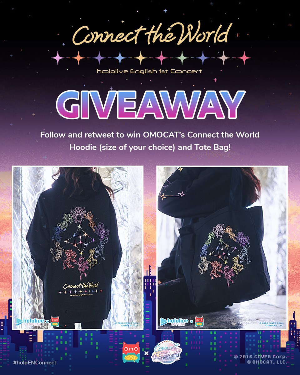 🎁GIVEAWAY🎁 To commemorate the #OMOCAT sponsorship of #holoENConnect, we will give three of you our collab hoodie + tote bag! For your chance to win: ✅Follow @_omocat & @hololive_En ✅RT this tweet Ends: 11:59 PM, June 30 (PDT) Rules:hololive.hololivepro.com/en/special/874…