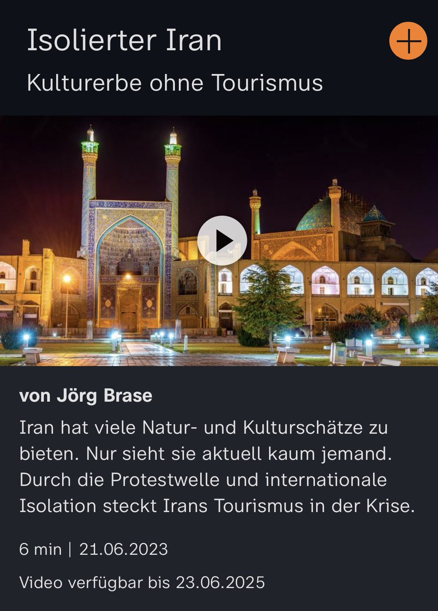 Nein, liebes @zdf , nicht „durch die Protestwelle und die internationale Isolation“ steckt Irans Tourismus in der Krise, sondern wegen des verbrecherischen Regimes, dass die eigene Bevölkerung unterdrückt 
und Geiseldiplomatie liebt. Bitte korrigieren.