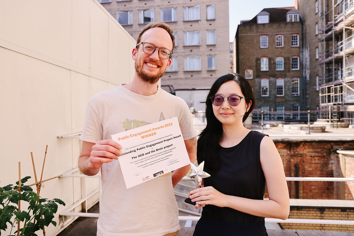 ImagingNeuroUCL's tweet photo. The Outstanding Public Engagement Project Award was presented to the OCD and the Brain project.

This award recognises an outstanding example of public engagement which aligns with the vision and aims of the Department.

Find out more here: https://t.co/NYWmNTn1tl https://t.co/WBmcS1HZ0S