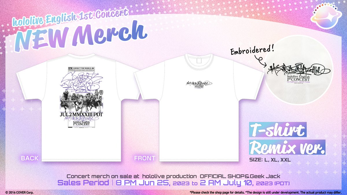 / Update on #holoENConnect \ Also! Our new item 'T-shirt remix ver.' is now available on the online shop! Make sure to grab this hot T-shirt as well! ⏰June 25, 8 PM PST | 12 PM JST (+1 Day) 🛒shop.hololivepro.com/en/products/ho…