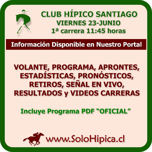 solohipica's tweet photo. CLUB HÍPICO SANTIAGO (Viernes 23-Junio) Disponibles Programa Digital Carreras, Aprontes, Retiros, Resultados, Señal en Vivo y más https://t.co/KY6U2IUCVo #solohipica #ClubHípicoSantiago #ProgramaCarreras #AprontesFS #RetirosFS #Resultados #SeñalEnVivo #CarrerasDeCaballos #Hípica https://t.co/h9Eu47hkcJ