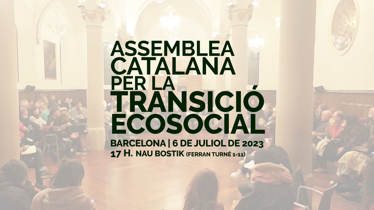 🌍 Neix l'Assemblea Catalana per la Transició Ecosocial

⏩ És fruit d'un procés de reflexió dels col·lectius i entitats que van impulsar el #FòrumTransicióEcosocial 

⏩La convocatòria té ja amb més d'un centenar d'inscrites

Més info i inscripcions 👇
futursimpossibles.org/assemblea-cata…