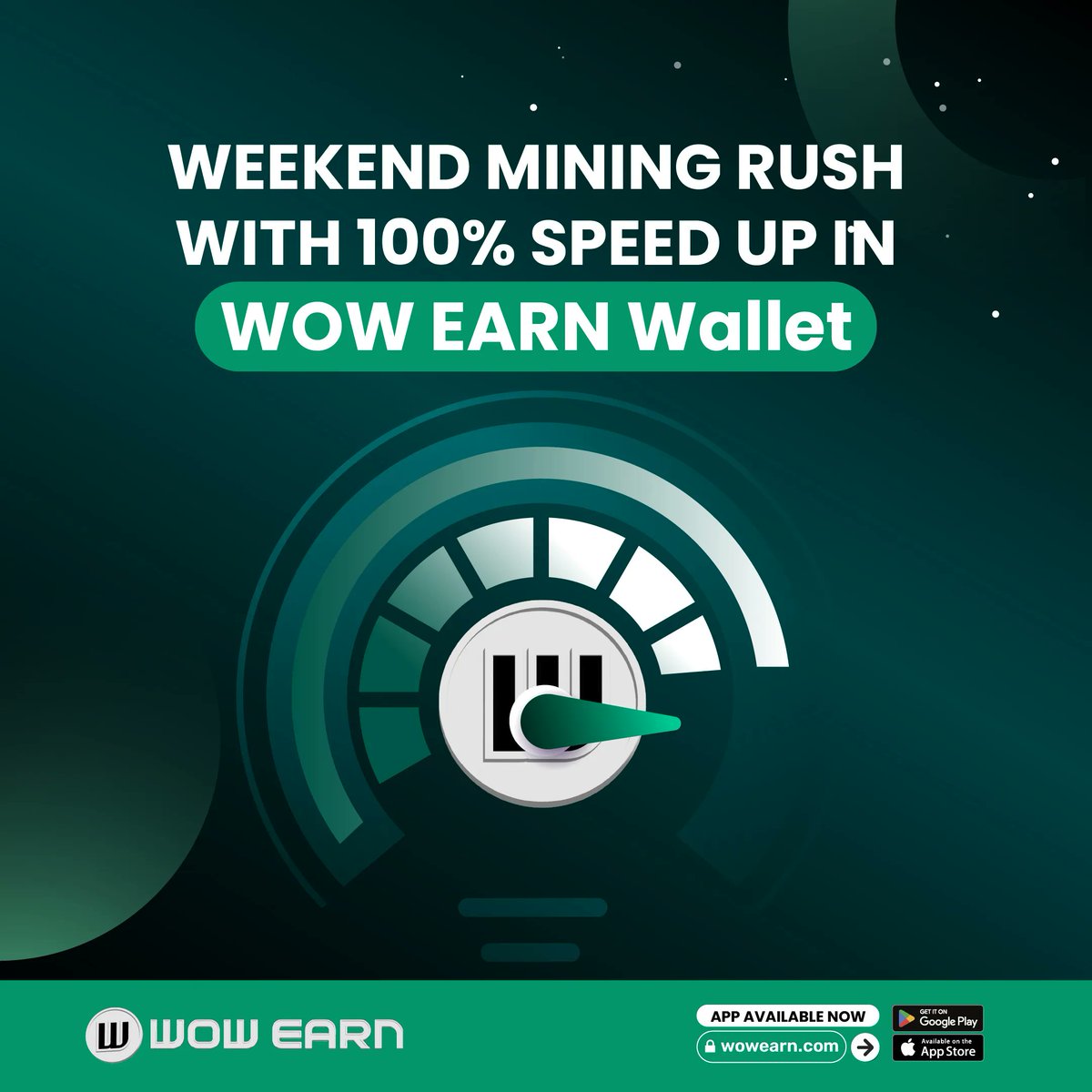 💥 Maximize mining this weekend with our 100% Speed Up! 
Don't miss out on amplified rewards. 
Download WOW EARN Wallet now! ⏰💸 
#WOWEARN #CryptoMining #WeekendRush
