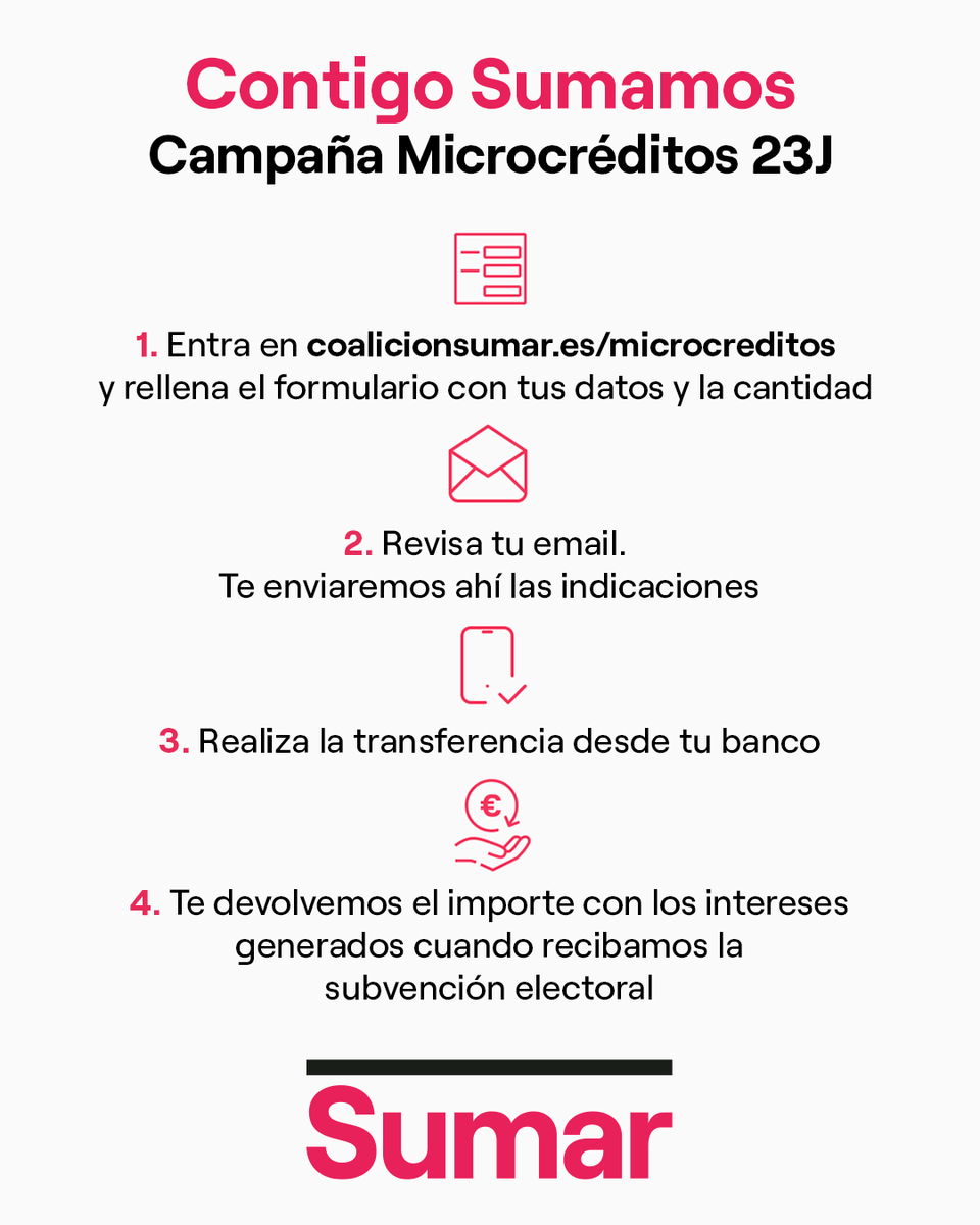 sumar's tweet photo. No dependemos de los bancos para la campaña electoral, sólo dependemos de ti. Tú construyes Sumar, solo #ContigoSumamos.

Ayúdanos a ganar el país en https://t.co/a6azoSqxMa https://t.co/9KZu7aXJ81