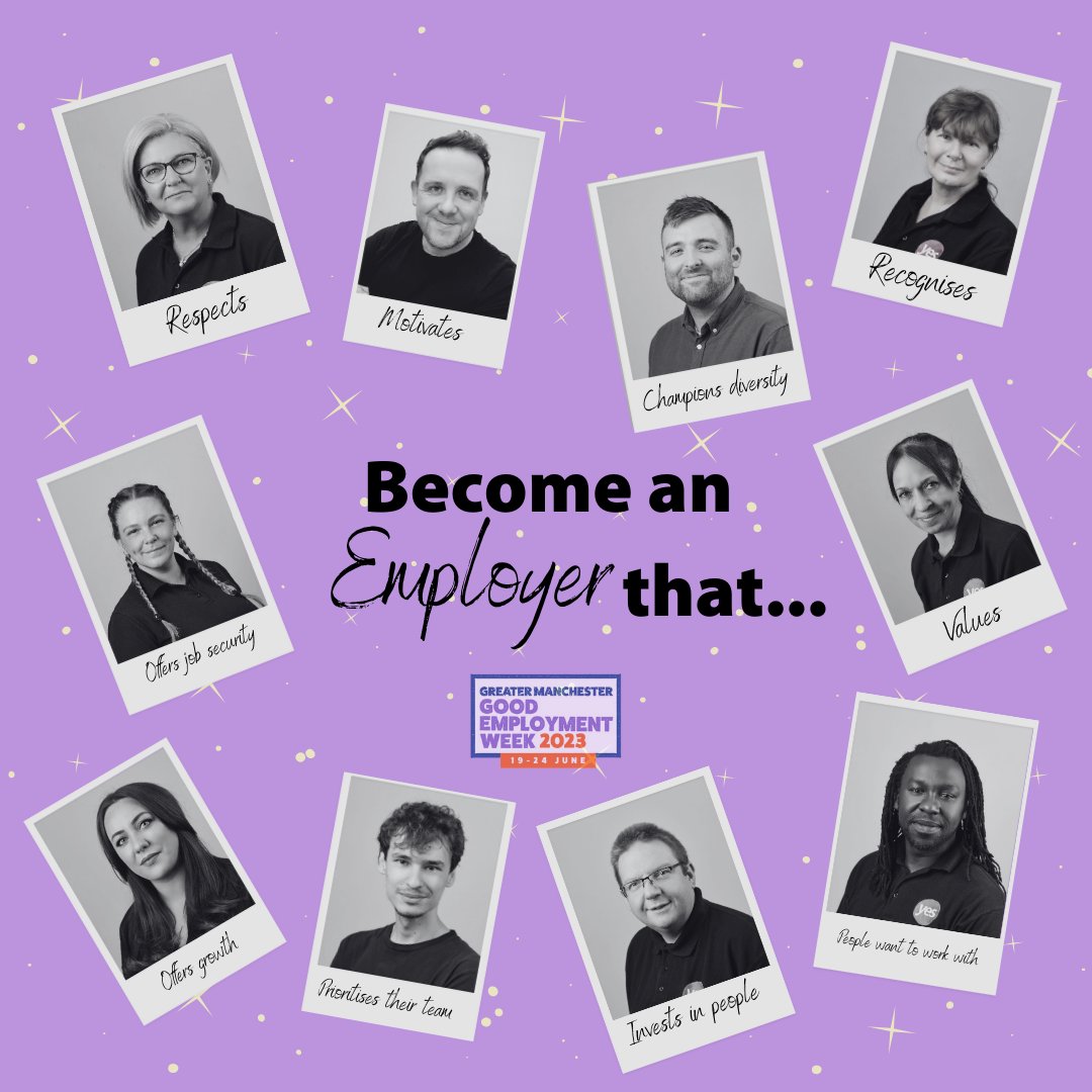 yesMCR's tweet photo. 5 days of celebrations, 360 other days that matter. Be a champion of good employment every day. Join the movement, create an inclusive workplace, and value your team. #GoodEmploymentWeek #365DaysOfGoodEmployment #ValueYourEmployees #ChampionofGoodEmployment #Inclusivity https://t.co/wlHFetAcRh