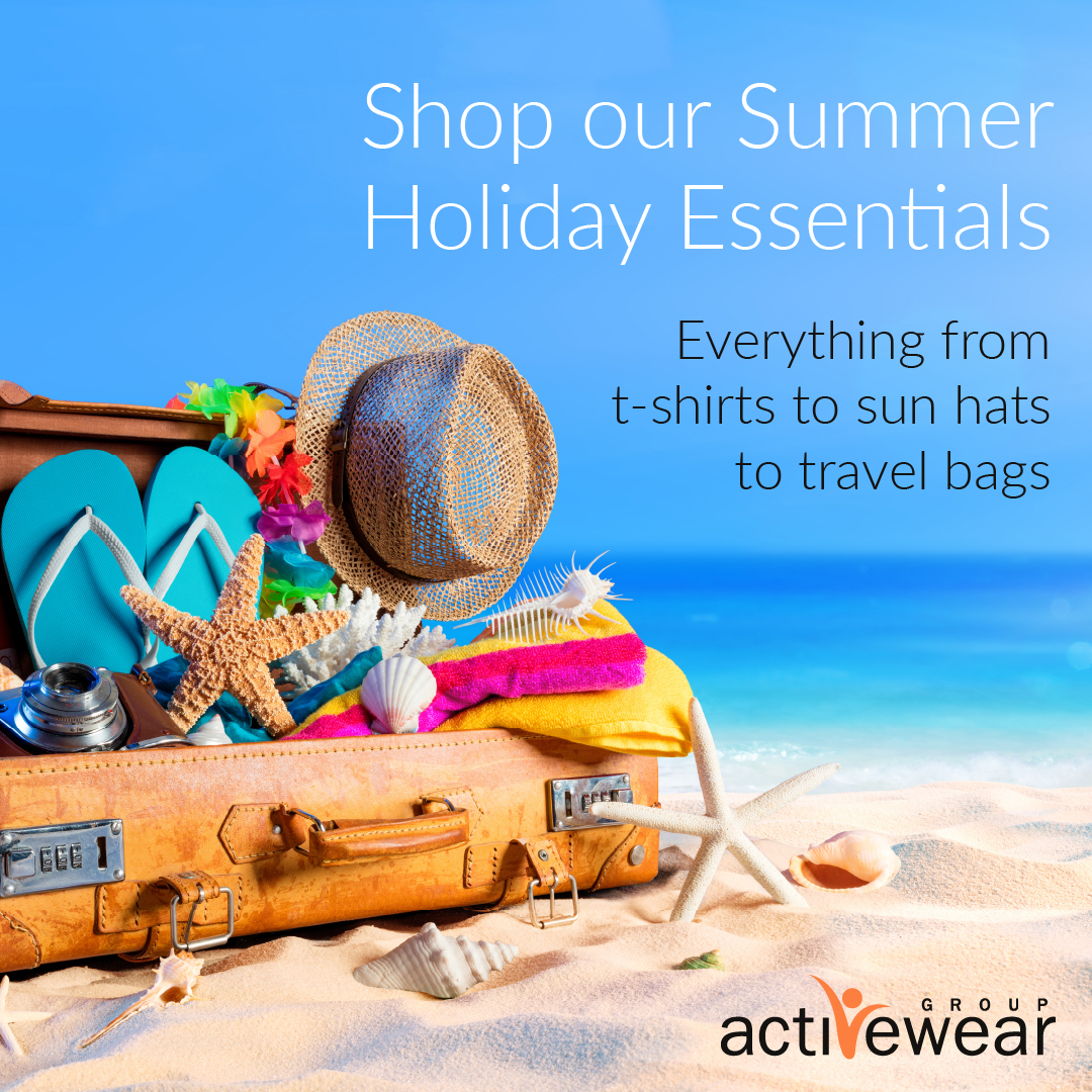 Shop our range of summer holiday essentials. 
We have everything from t-shirts to sun hats to travel bags - activeweargroup.com/casual-i128