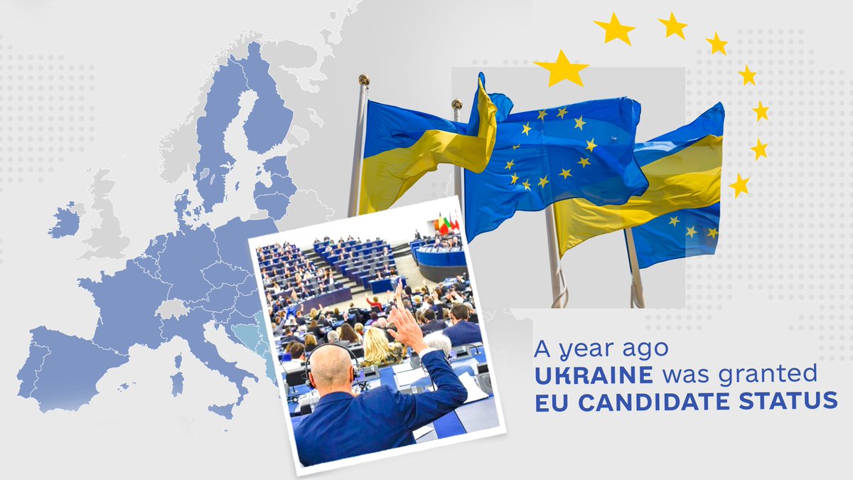 🇺🇦🇪🇺 A year ago, on June 23, 2022, Ukraine was granted EU candidate status — 27 leaders of the EU member states officially recognized Ukraine as part of the European family.