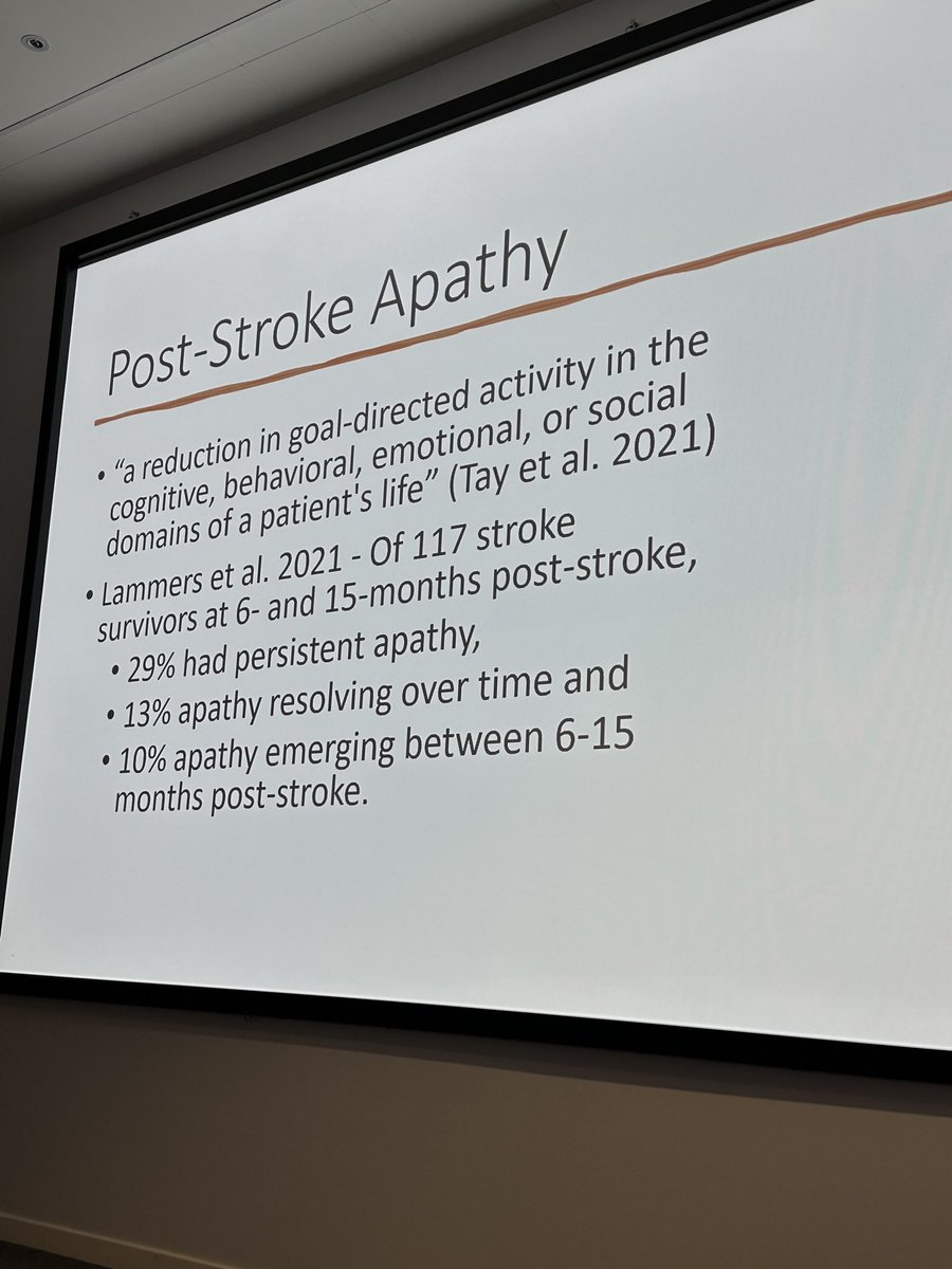 Prof Cat Ford <a href="/StrokePsych/">Cat Ford</a> reminding us of the high prevalence of post stroke apathy at our <a href="/RCOT_NP/">RCOT Neuro Practice</a> sharing day