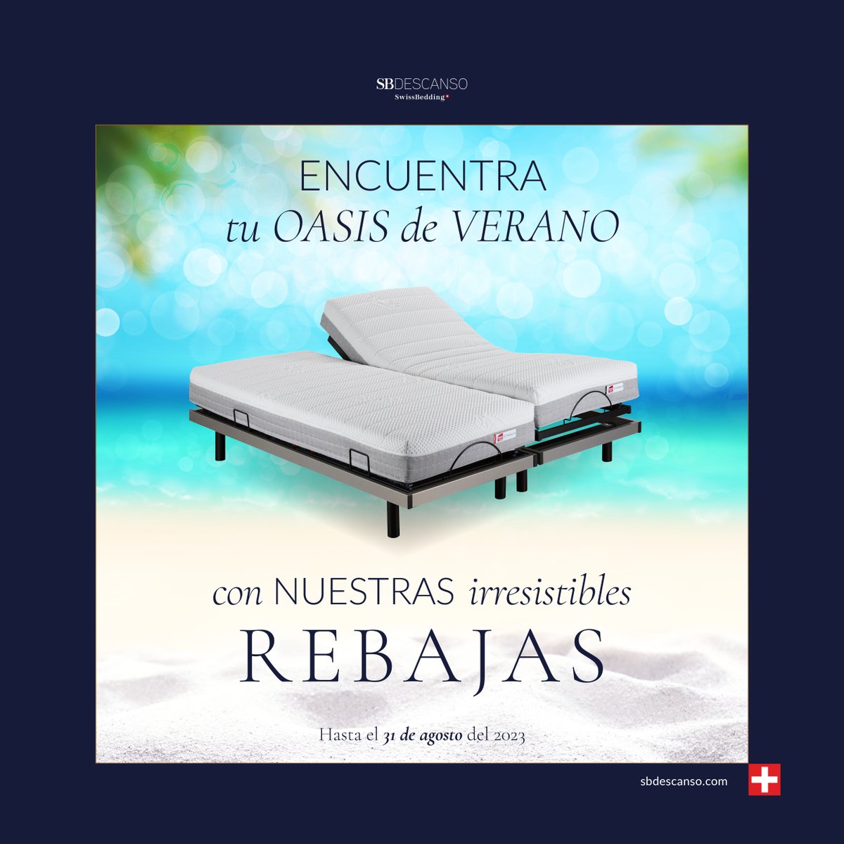 SBdescanso's tweet photo. ¡Descubre tu oasis de verano con nuestras irresistibles rebajas! 🌴🌞 
Hasta el 31 de agosto de 2023, disfruta de descuentos increíbles y no te prives de un descanso rejuvenecedor este verano. 

 #RebajasdeVerano #DescansodeCalidad #OasisdeDescanso #SBDescanso https://t.co/LoxlMJi9jH