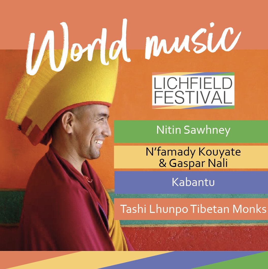 We are looking forward to some exciting World Music this July!
7th: Nitin Sawhney
10th: Kabantu
12th: N'famady Kouyate and Gaspar Nali  
13th: Tibetan Monks 
#livemusic #lichfest23 #worldmusic
lichfieldfestival.org
@thenitinsawhney @kabantumusic @nfamady_kouyate  @Gasper_Nali