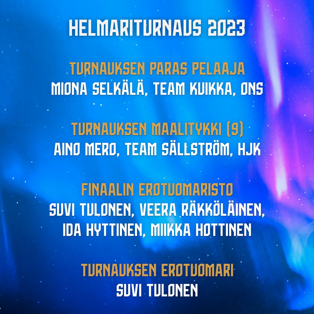 Helmariturnauksen palkitut pelaajat ja erotuomarit! Onnittelut valituille! 🤩👏

#Helmariturnaus
