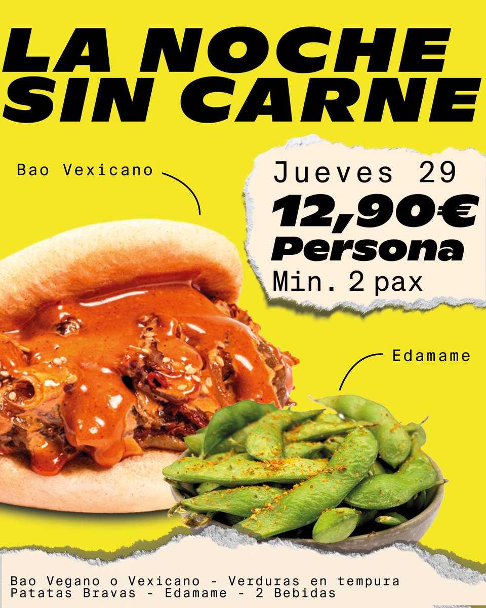 BonkerBao's tweet photo. El jueves tienes una cita con el Bonker, porque celebramos la ¡NOCHE SIN CARNE!

Ven a vernos y disfruta del menú que te hemos preparao' porque te va a flipar

Reserva llamando al 968 298 576 o acércate a nuestros locales

📍 C/Cánovas del Castillo, 18, Murcia
📍 @zigzagmurcia https://t.co/fauXni5D5j