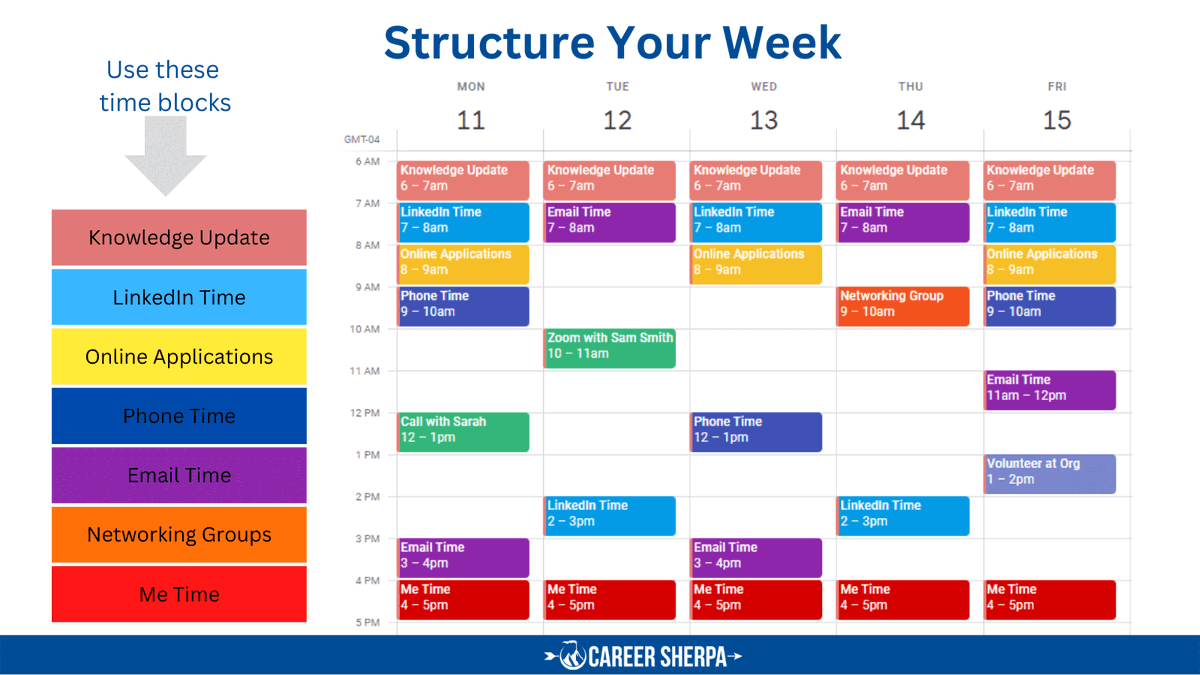 careersherpa's tweet photo. Give your job search the same structure you used in your job. 

Set recurring activities for each weekday to better hold yourself accountable! (You'll never wonder what to do!)

Try this ⬇ https://t.co/BeDepxQ23h