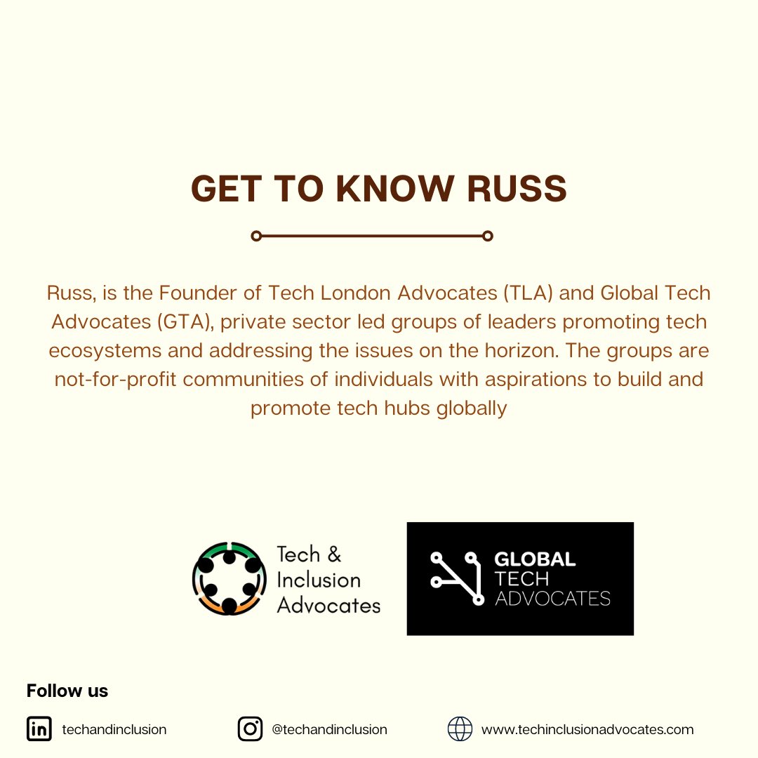 techinclusion_'s tweet image. Meet our Guest Speaker Russ Shaw CBE for the Launch of Tech and Inclusion Advocates. 

Russ, is the Founder of Tech London Advocates &amp;amp; Global Tech Advocates. 

Register Now: lnkd.in/e-xkA245 

#techandinclusionadvocates #techinireland #technology 
#diversity #galway #event