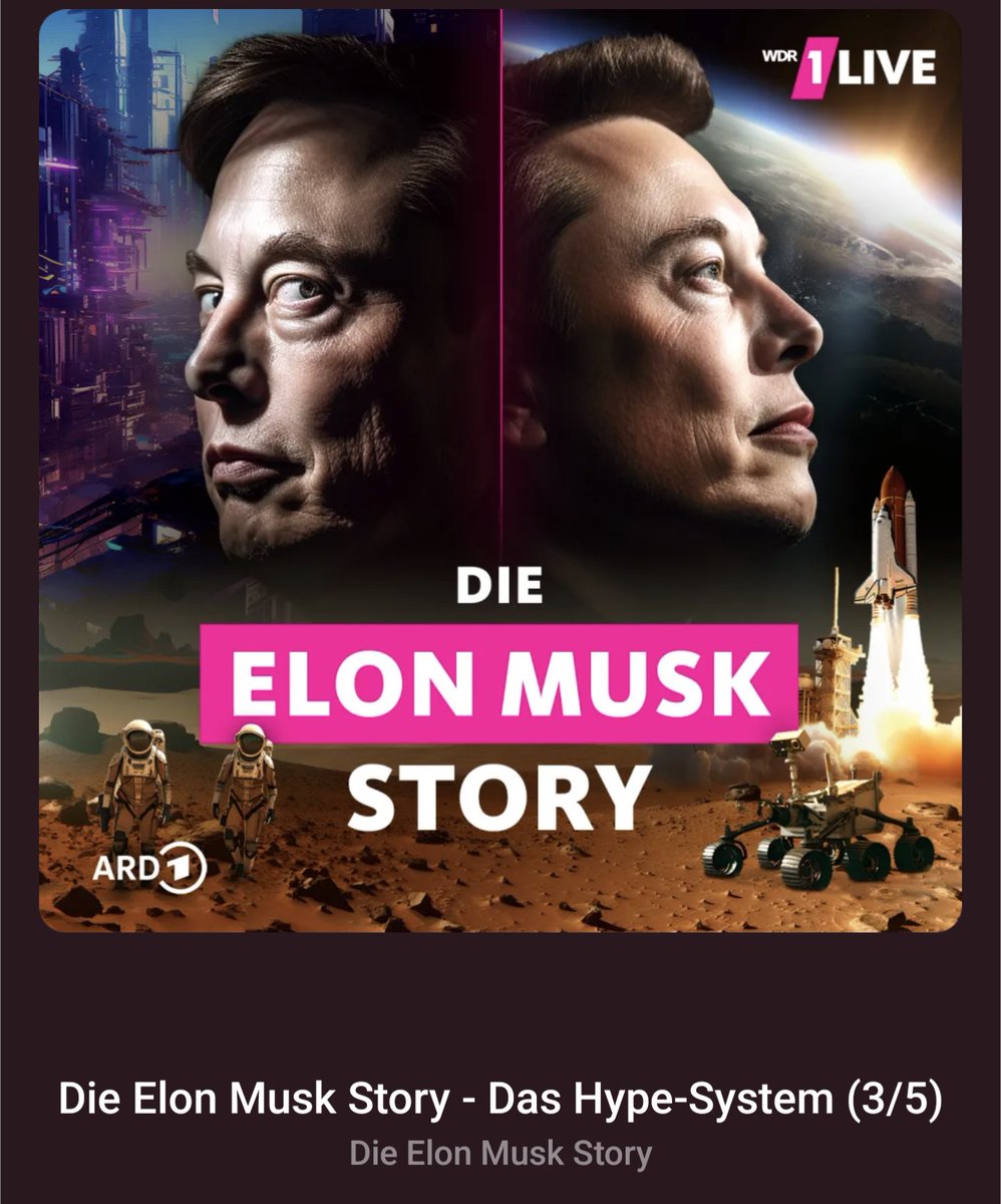 Die dritte Folge von „Die Elon Musk-Story“ ist raus 🎙️. Tesla läuft 🚗, SpaceX läuft 🚀 und Musk wird ganz nebenbei zum Weltstar 🌟. Doch der Hype hat auch eine dunkle Seite 🌑
In der ARD-Mediathek, auf Spotify und überall, wo es Podcasts gibt. 🎧 #DieElonMuskStory #elonmusk