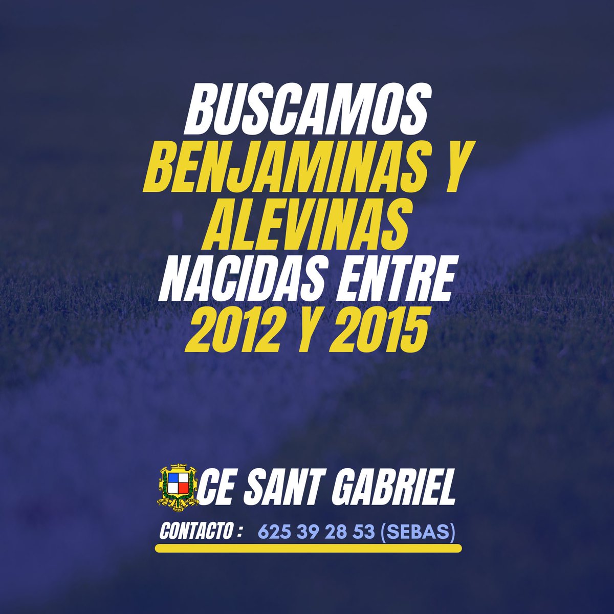 ⚽️ ¡Si has nacido entre 2012 y 2015, te esperamos en el CE Sant Gabriel! 💪🏼 BENJAMINAS Y ALEVINAS ⚽️💙🤍

📲 626 39 28 53 (Sebas)

#cesantgabriel 
#cesantgabrielfemenino