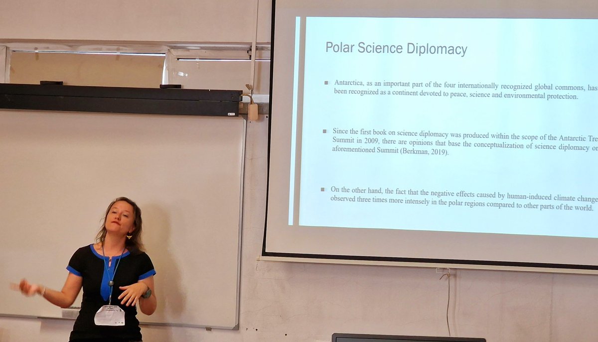 polareducators's tweet photo. Engaging and informative presentation  by @polareducators Ebru Caymaz @phoebe_121 on the urgent need for united international science diplomacy! #schass2023 #Antarctica @AntarcticHASS @AntarcticTreaty https://t.co/EdUtvzNfvv