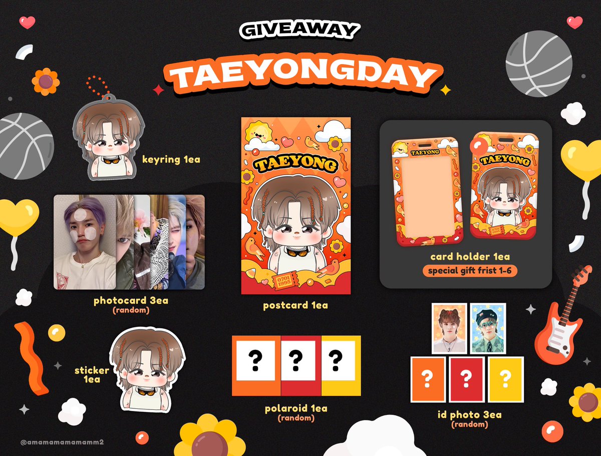 Pls rt🥺
Giveaway Happy taeyongDay

- keyring acrylic 1ea
- postcard 1ea
- photo card 3ea
- sticker 1ea
- id photo 3ea
- polaroid 1ea

✨special gift frist 1-6
- card holder 1ea

✨gg from 30/06 เวลา 20.17น.
📮shipping ems 47บาท
💟ฟอร์มแท็กเรียกที่เมนชั่นนะคะ

#HAPPYTAEYONGDAY