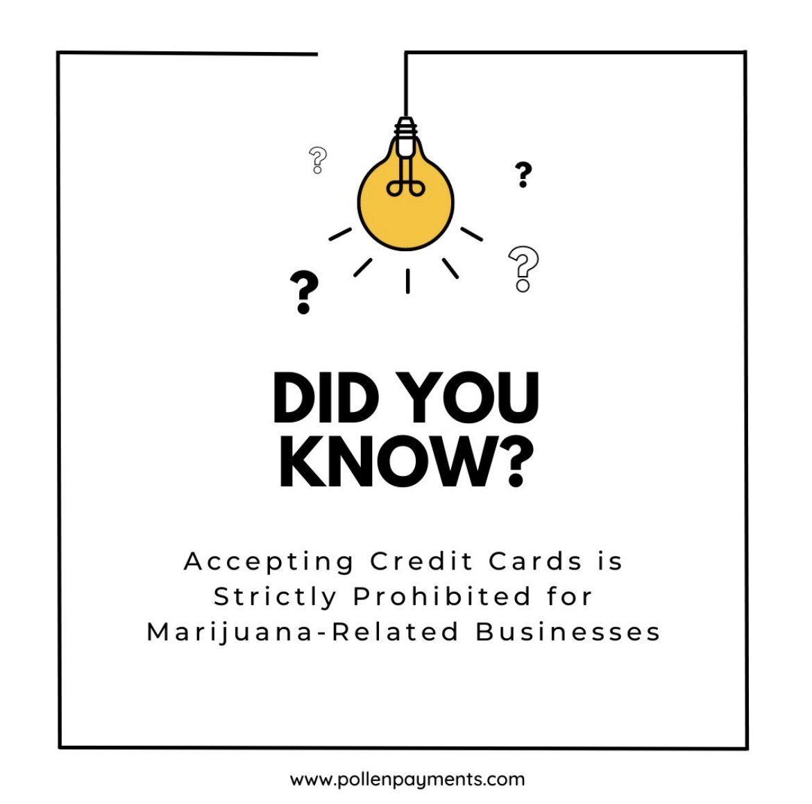 PollenPayments's tweet photo. Any solution claiming to offer credit card processing for marijuana-related businesses is in direct violation of Visa/Mastercard operating rules. #dispensarypayments #cannabispayments #cannabiscashmanagement #PINDebit #marijuanrelatedbusiness #medicalmarijuana #cannabisbanking https://t.co/U8oZ0XrZBu
