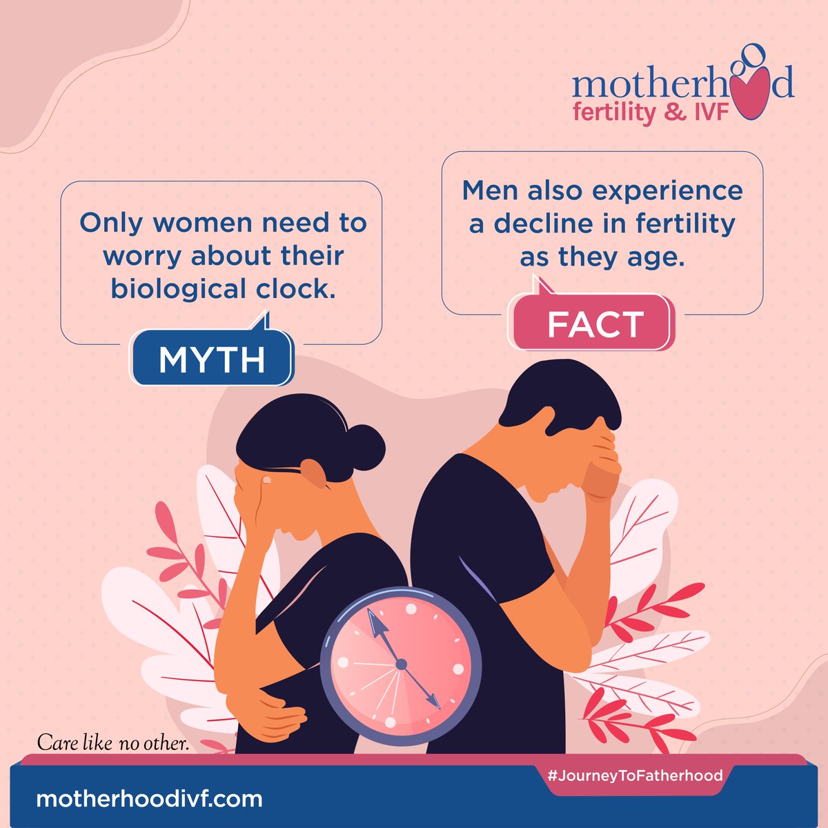 Biological clock clicks for both men and women.  Advanced paternal age can increase the risk of genetic abnormalities in an offspring and may affect fertility success rates.
#JourneyToFatherhood #MotherhoodFertilityAndIVF #MotherhoodIVF #IVF #Fertility #FertilityTreatment