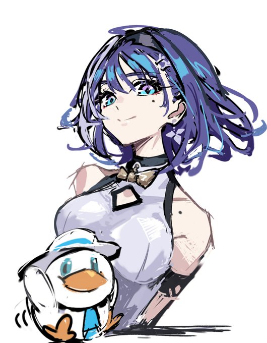 「blue hair cleavage cutout」 illustration images(Latest)