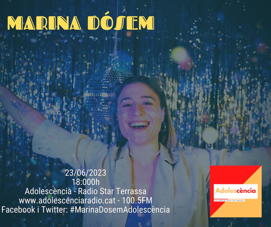 adolescenciacat's tweet photo. 🎙️ENTREVISTA🎙️
👨‍🎤 @MarinaDosem  
🗓️23/06/2023
🕕18:00H
📍 @RADIOSTARTERRAS 
❓FES PREGUNTES: #MarinaDosemAdolescència
💻MÉS INFO: https://t.co/ZWKEZO4qd2 https://t.co/DKCrGbj0w9