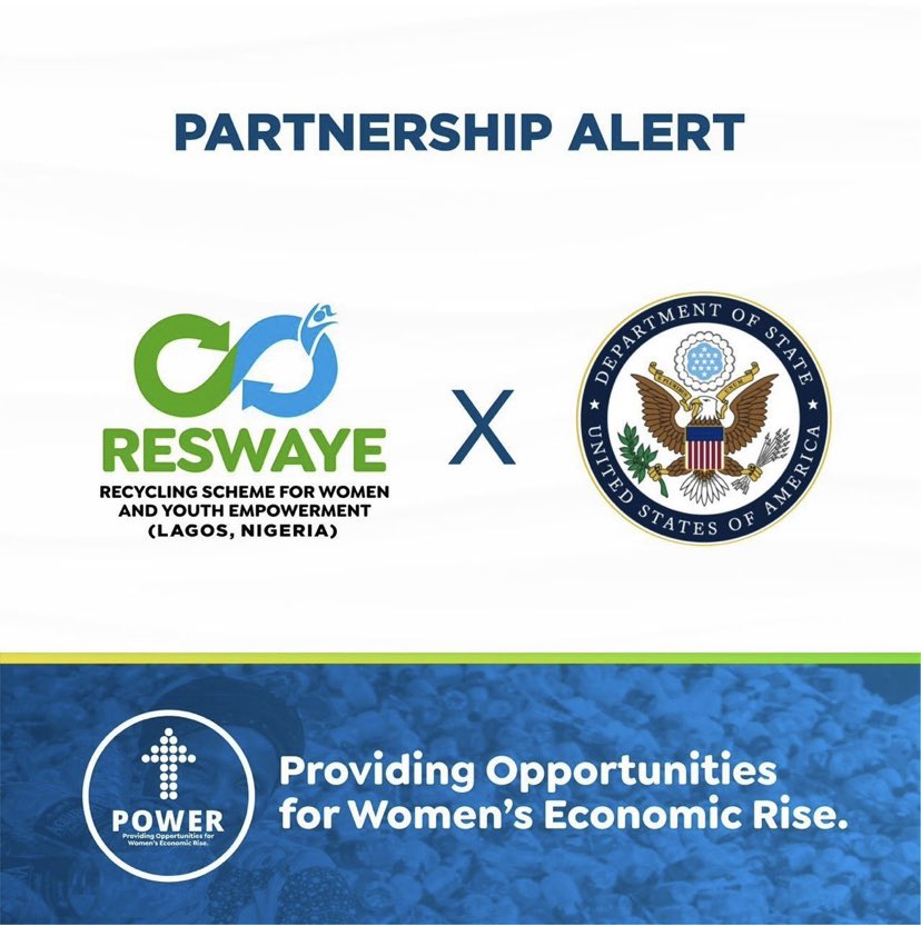 reswaye_'s tweet photo. There has never been a greater time to share this news .
The Recycling Scheme For Women and Youth Empowement .(RESWAYE)  is honoured to be a grant beneficiary of the US Dept of State  POWER PROJECT - Providing Opportunities for  Women’s Economic Rise 
@reswaye . https://t.co/hu7W9YFXAd